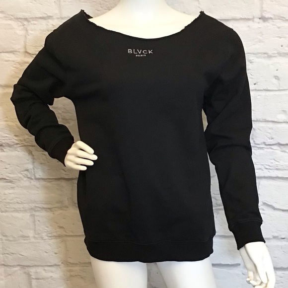 BLVCK Paris XS Skull Sweatshirt Women’s Black Hand Cropped Neckline Embroidered - Picture 2 of 9